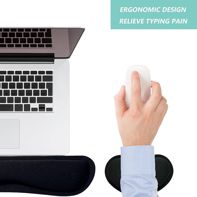 Keyboard Wrist Rest Mouse Wrist Support Set, Memory Foam Wrist Rest Pad for Computer Laptop Keyboard Mouse, Ergonomic Wrist Cushion Support for Typing Pain Relief, Gaming Home Office, Black