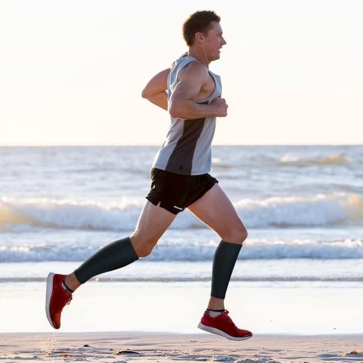 3 Pairs Calf Compression Sleeves for Men And Women Football Leg Sleeve Footless Compression Sock for Running Athlete Cycling (Black, White, Blue, Large)