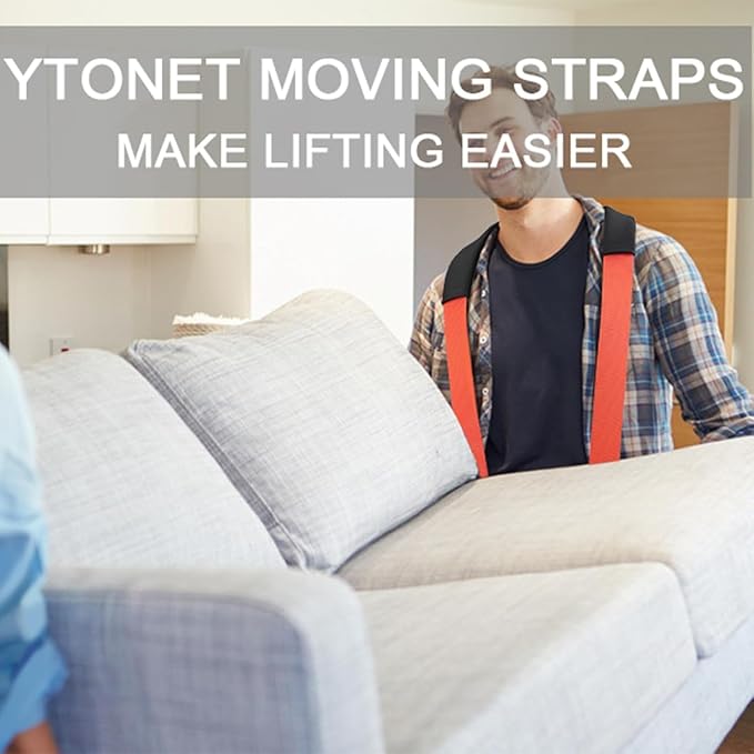 Ytonet Moving Straps, Lifting Straps for Move Furniture, 2-Person Shoulder Lifting and Moving System for Appliances, Mattresses, Heavy Objects up to 800lbs, Furniture Strap Round Sling, Orange