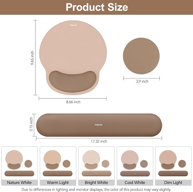 MOSISO Wrist Rest Support for Mouse Pad&Keyboard Set, Mocha | Circle Curved Ergonomic Mousepad Non-Slip Base Home/Office Pain Relief&Easy Typing Pad with Soft Cloth&Silicone Lining