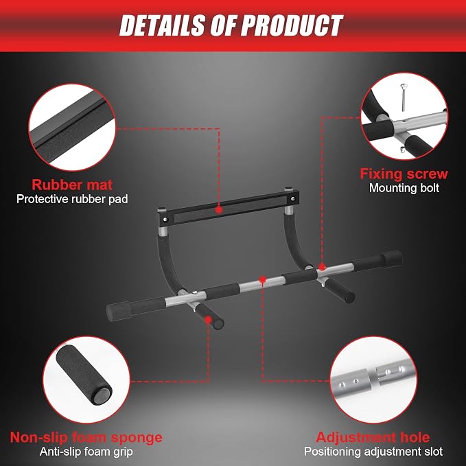 Pull Up Bar for Doorway, Portable Pull-up Bar for Strength Training, Body Fitness Workout Bar With Thickened Steel, Indoor Chin-Up Bar&Upper Body Workout Bar Fitness Trainer for Home and Gym