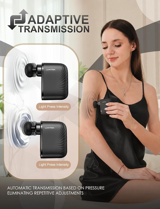 Mini Massage Gun Black- Small Handheld Muscle Massager with Percussion Deep Tissue, 5 Adjustable Vibration Frequency & 3 Interchangeable Heads - Portable Pocket Massage Gun for Gym, Travel