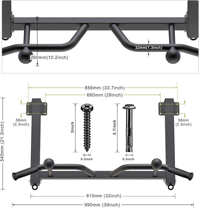 Kipika 32" Ceiling Mounted Pull Up Bar - Heavy Duty, Highly Adjustable, Multifunctional Chin Up Bar - Home Gym System with Punching Bag Hanger and Resistance Bands Training