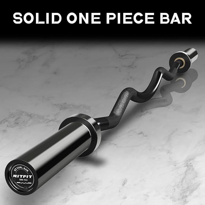 RitFit 2 Inch EZ Curl Bar Olympic Barbell with Weight Plates & Collar | 4FT EZ Curl Bar Olympic Barbell with Collars for Bicep, Tricep Workout, Weightlifting, 350LBS Weight Capacity