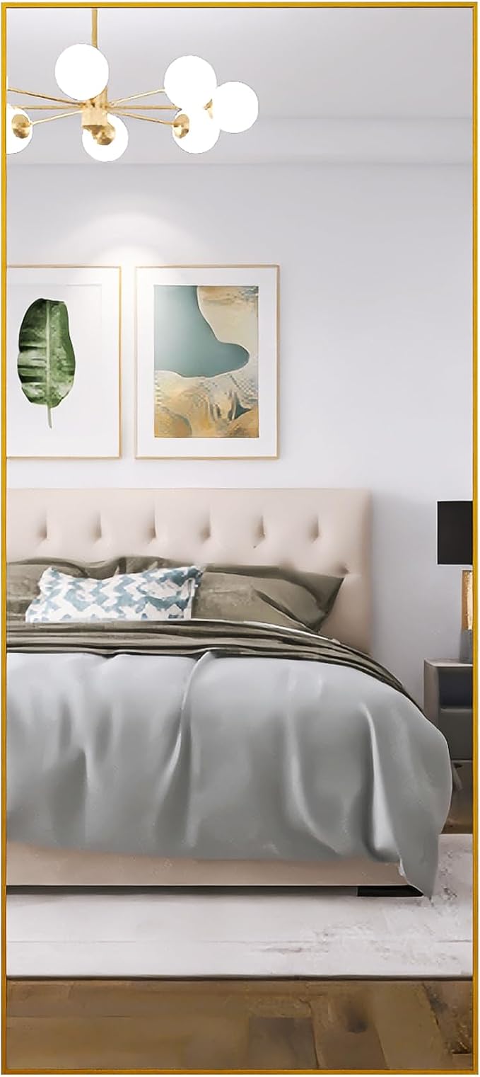 Beauty4U 71" x 32" Full Length Mirror with Stand, Gold Large Floor Mirror | Standing, Leaning, or Wall-Mounted Tempered Glass Full Body Mirror with Metal Frame for Bedroom, Closet, Modern Home Decor