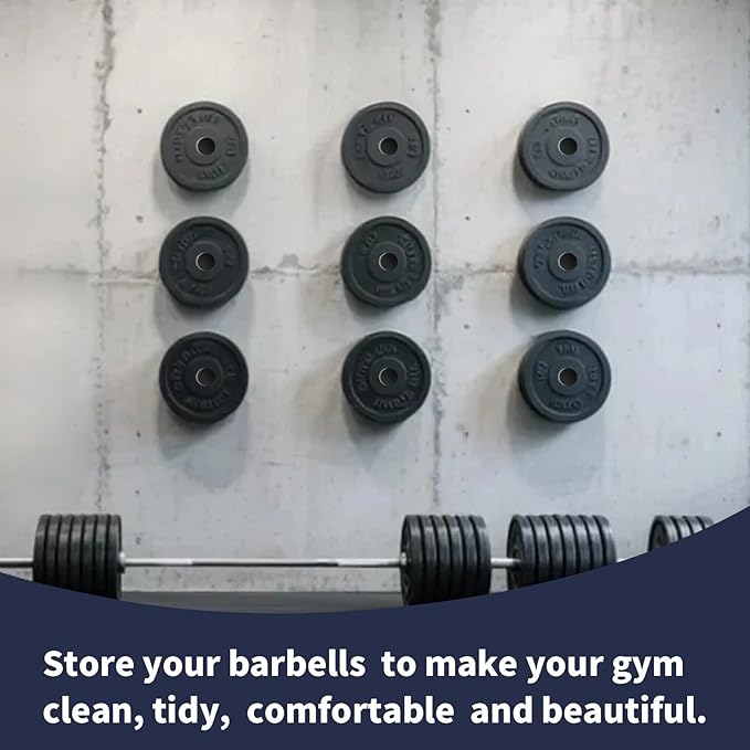 Wall Mounted Weight Plate Rack, Olympic Weight Plate Holder, 2-Inch | Heavy-duty steel organizer for home gym and garage gym use supports 275 lb with hardware for wood studs or concrete.