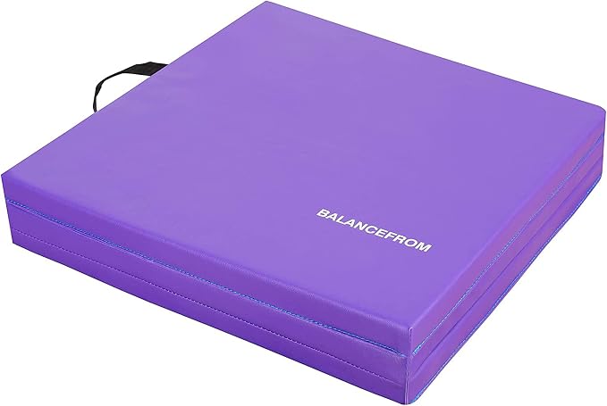 BalanceFrom 6x2 Feet 3-Panel Folding Gymnastics Mat – 1.5-Inch Thick Pad with Vinyl Surface and Carrying Handles for Tumbling, Yoga, Pilates, Home Workouts, and Martial Arts