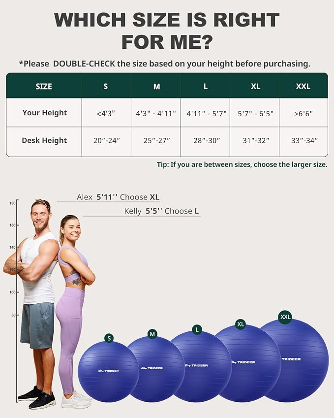 Trideer Yoga Ball for Exercise, Pilates, Core & Balance Training, Stability Ball for Pregnancy & Birthing Prep, Physical Therapy, Daily Stretching, Office Chair for Active Sitting, Quick Pump Included