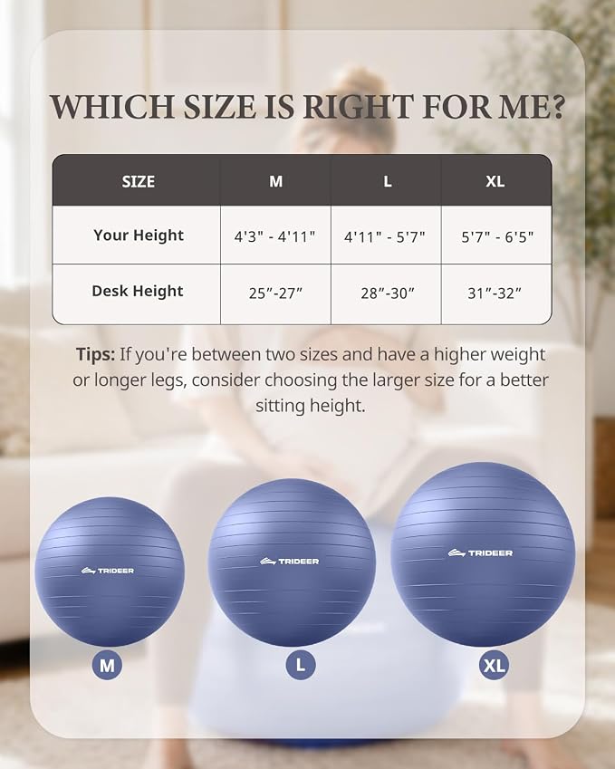 Trideer Exercise Ball, Stability Yoga Ball for Physical Therapy, Active Sitting, Pregnancy & Birth Labor Prep, Core Strength, Balance Training, Posture Improvement and Daily Stretching, 55/65/75cm