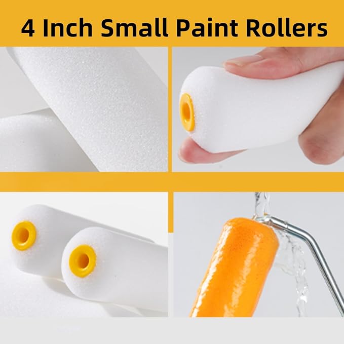 Mister Rui Foam Paint Rollers, 20 Pack 4 Inch Sponge Mini Paint Rollers | High Density Foam Paint Roller Refills 4 Inch, Small Foam Paint Rollers for House Painting, High Absorption