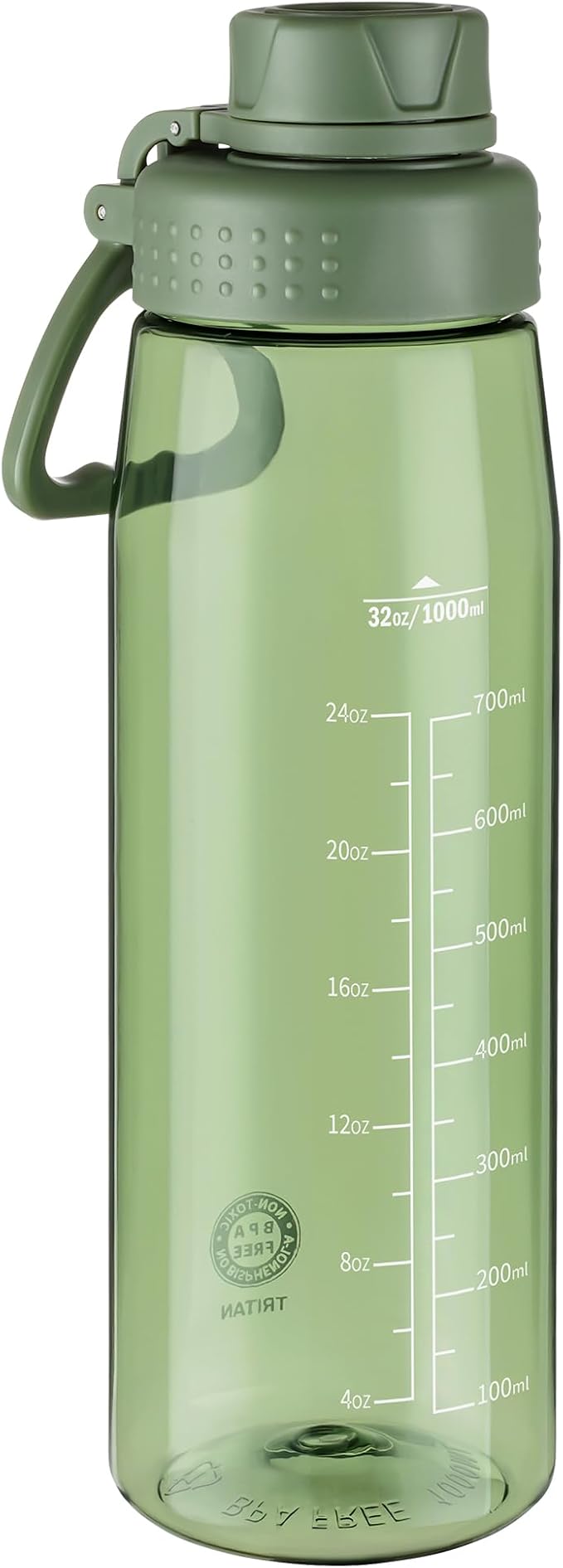 32oz Clear Water Bottle - BPA-Free Tritan Plastic, Fast Flow Spout Lid, Wide Mouth & Leakproof Design Hiking Water Bottle Suitable for Travel, Outdoors, Gym, Travel, Home, School(Army Green)