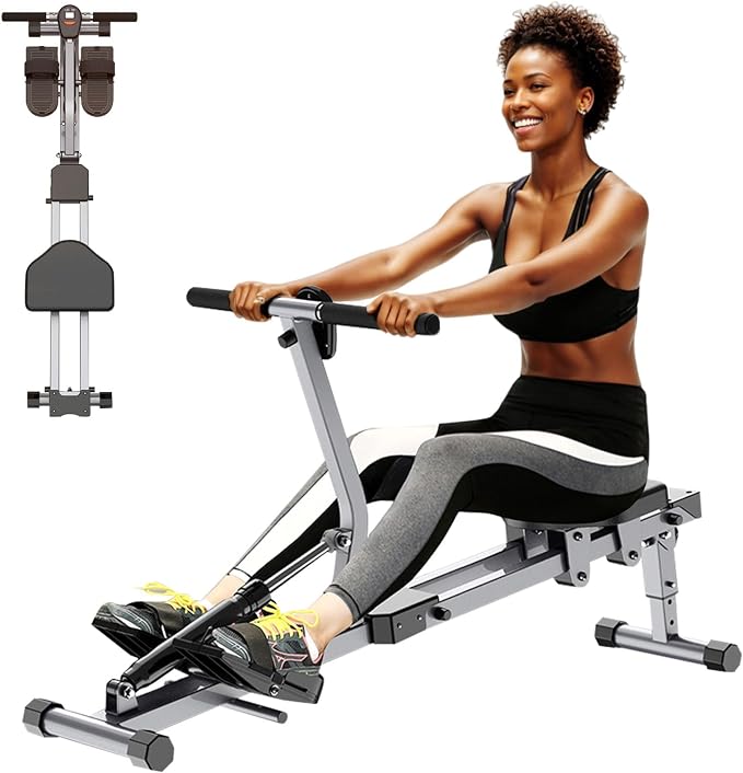 Foldable Rowing Machine, 12-Level Hydraulic Rower for Home Gym | 300LBS Capacity Compact Rowing Machine with LCD Display, Full Body Workout Equipment for Home Exercise & Cardio Training