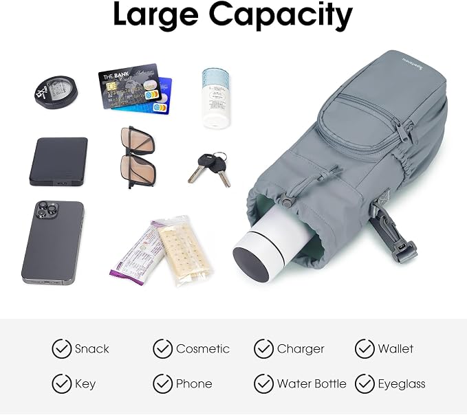 sportsnew 40oz Insulated Crossbody Water Bottle Bag Gym Hiking Phone Pocket | Water-resistant Lining, Padded Strap, Top Handle, Drawstring, Phone Pocket, Elastic Slots, Built-In Key Clip for Gym Walking