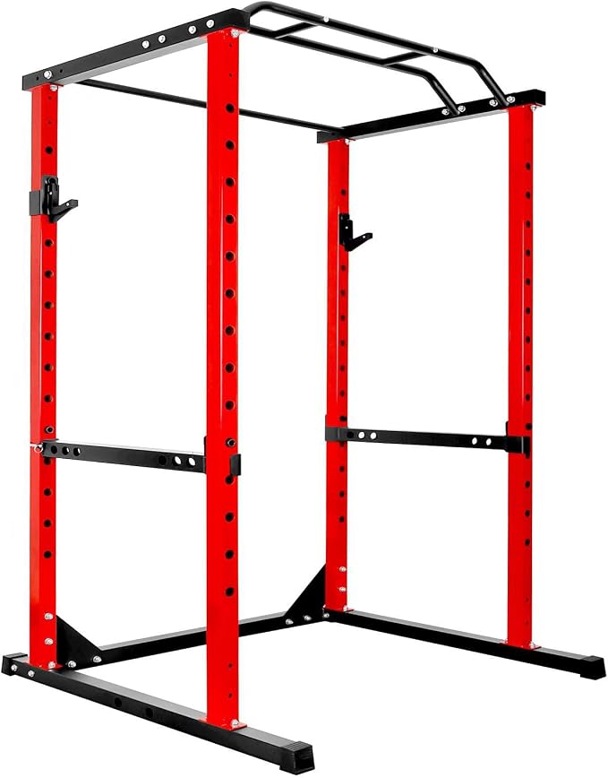 1200lbs Heavy Duty Power Cage, Black Squat Rack with Safety Bars, Adjustable J-Hooks and Safety Arms, Power Rack System for Home Gym, Weightlifting and Cross Training