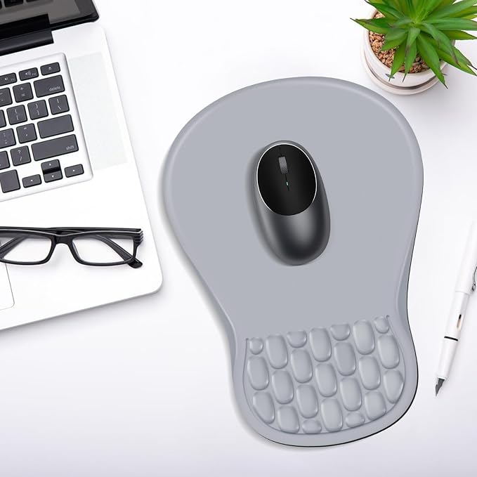 YIWEI Ergonomic Mouse Pad with Wrist Rest for Carpal Tunnel Pain Relief | Memory Foam Wrist Support,Non-Slip Rubber Base, Keyboard Computer Mousepad,Lycra Cloth Surface,Gaming Home Office