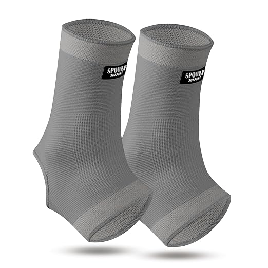 SPOTBRACE Ankle Brace Compression Sleeve, Ankle Support For Women Men 2Pack | Elastic, Open Heel, Gray, Breathable, Thin, Soft, Foot Compression Sock Wrap for Swelling, Plantar Fasciitis, Sprain, Size S