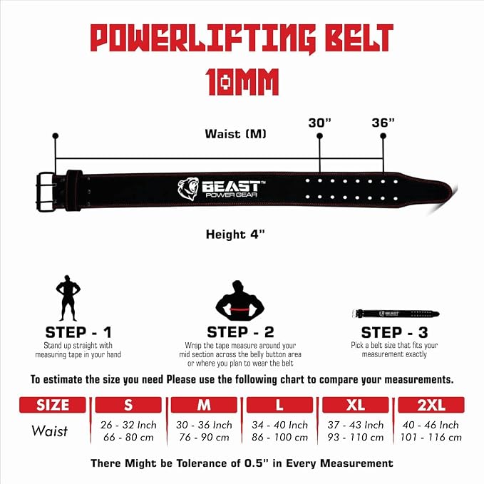 Beast Power Gear Weight Lifting Belts - Free Strap 4” Wide 10mm Thick for Weightlifting Bodybuilding Powerlifting Belt Superior Back Support Gym Belts for Men Women