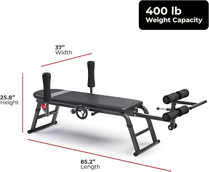 Sunny Health & Fitness Decompression Stretch Table for Back Pain Relief | No-Hang Inversion Therapy, 400LB Capacity, Precise Stretch Control, Spinal Alignment Support, Improved Flexibility