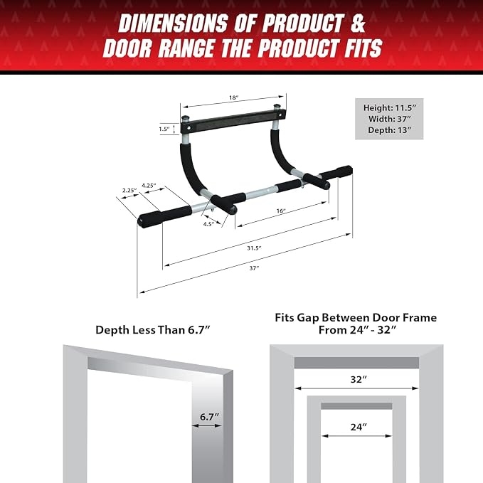 Iron Gym Pull-Up Bar - Total Upper Body Workout Bar for Doorway, Adjustable Width Locking, No Screws Portable Door Frame Horizontal Chin-up Bar, Fitness Exercise