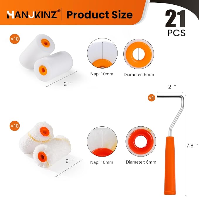 2 Inch 20 Pack Paint Roller Kit with Foam & Microfiber | High-Density Foam Roller and 3/8" Nap Microfiber Covers, Ideal for Touch-Ups On Walls, Doors, Cabinets, and Crafts