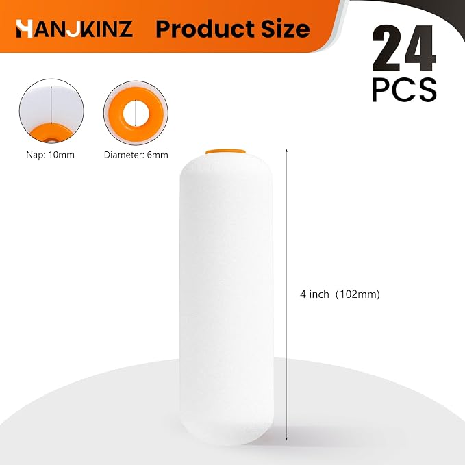 Foam Paint Roller, 4 Inch, 24 Pack, Mini Paint Roller Covers | High Density Foam, Small Paint Rollers for All Flat Surfaces, Suitable for Wall, Kitchen Cabinets, Doors, Tables
