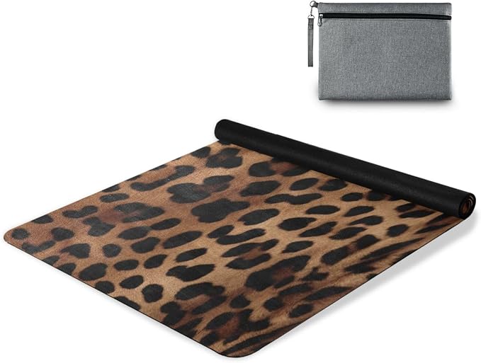Leopard Print Yoga Mat Non Slip Natural Rubber Fitness Exercise Mat for Home Workout Gym Stretching Pilates Mats with Carrying Bag 71" x 26"