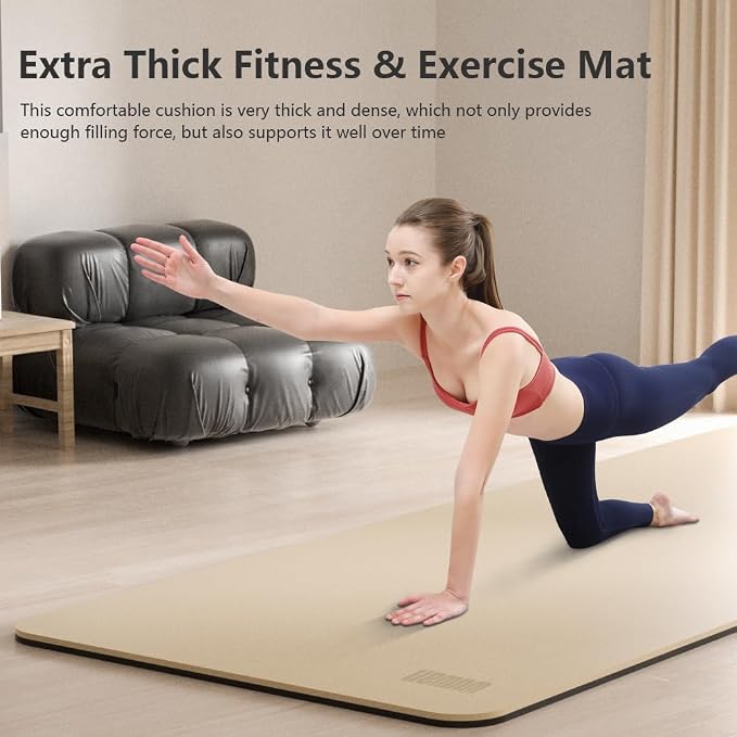 Wide Yoga Mat-80cm Extra Thick 1/3'' Fitness Exercise Mat Carry Strap