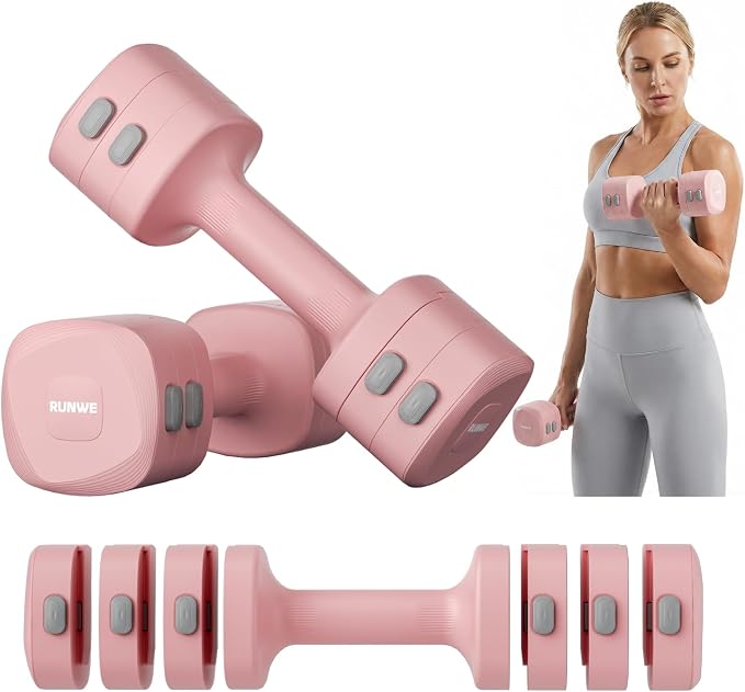 Lightweight Adjustable Dumbbell Kettlebell Set - 4 in 1 Free Weight Set with Kettlebell Grip Converter, Each 2.2 3.3 4.4 5.5lb Quick Change Weight Women Dumbbell Set for Small Spaces Home Gym