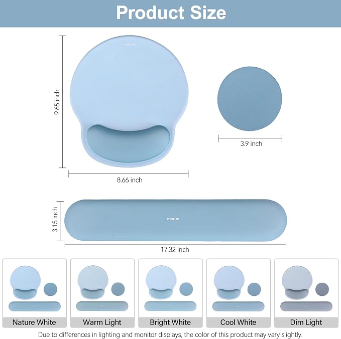 MOSISO Wrist Rest Support for Mouse Pad&Keyboard Set, Air Blue | Circle Curved Ergonomic Mousepad Non-Slip Base Home/Office Pain Relief&Easy Typing Pad with Soft Cloth&Silicone Lining