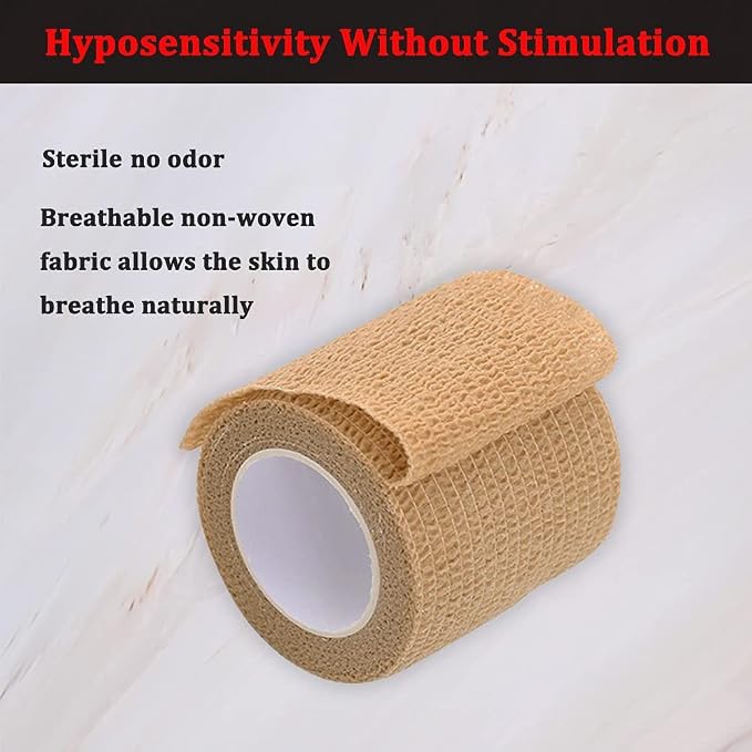 24 Pack Brown Breathable Self Adhesive Bandage Wrap 2 Inch, Multi-Purpose Non-Woven Cohesive Wrap - Vet Wrap | Athletic Tape | Medical Tape, Ankle Sprains, Swelling, Pets.