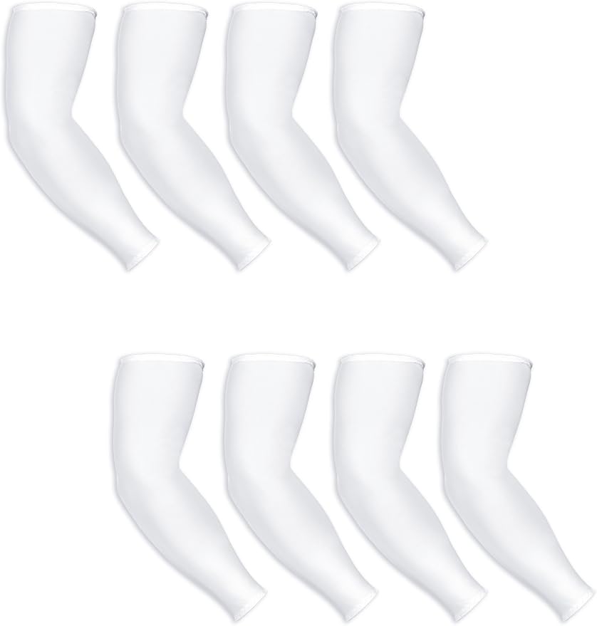 Mudder 8 Pairs UV Sun Protection Cooling Arm Sleeves for Men Women Youth Silk Compression Arm Cover Breathable Outdoors Sport