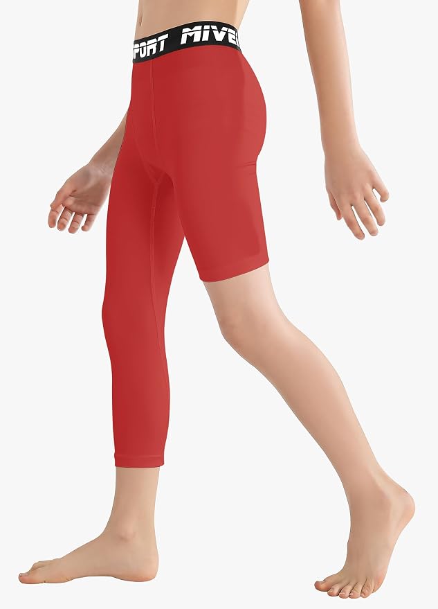 MIVEI One Leg Compression Tights Youth Boys Basketball Leg Sleeve | Kids Compression Pants Girls' Single Leg Tights 3/4 Leggings for Baseball Softball Soccer Running Football, Sports Base Layer