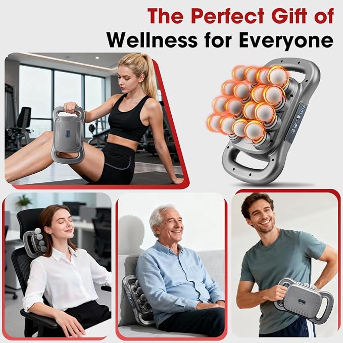 Back Massager for Relief Deep Tissue Percussion Massager for Athlete | 16 Heads Back Massager with Heat Musle Relax, 9 Modes & 9 Levels Deep Tissue Massage Gun Portable for Home & Office Use