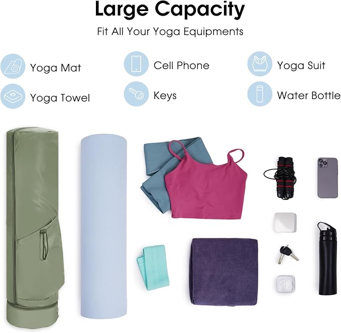 sportsnew Yoga Mat Bag, Full Zip Cargo Yoga Mat Carrier Bag with Drawstring Water Bottle Pocket and Bottom Wet Pocket, Exercise Yoga Mat Carrier Holder Multi-Functional Storage Bag Patent Pending