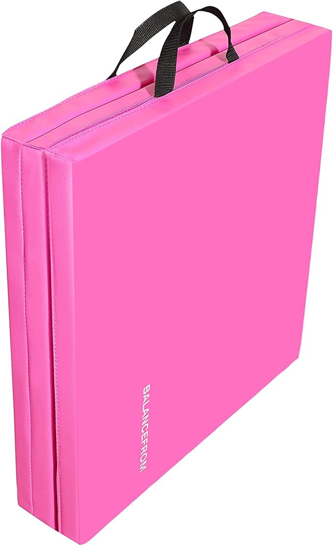 BalanceFrom 6x2 Feet 3-Panel Folding Gymnastics Mat – 1.5-Inch Thick Pad with Vinyl Surface and Carrying Handles for Tumbling, Yoga, Pilates, Home Workouts, and Martial Arts