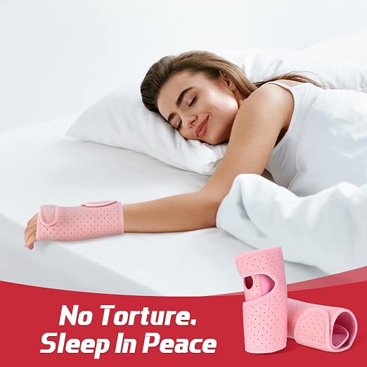 2 Pieces Carpal Tunnel Wrist Brace for Night Wrist Sleep Supports Splints Stabilizer and Hand Brace Cushioned to Help with Carpal Tunnel Pain Relief Universal Adjustable Fit(Breathable Style,Pink)