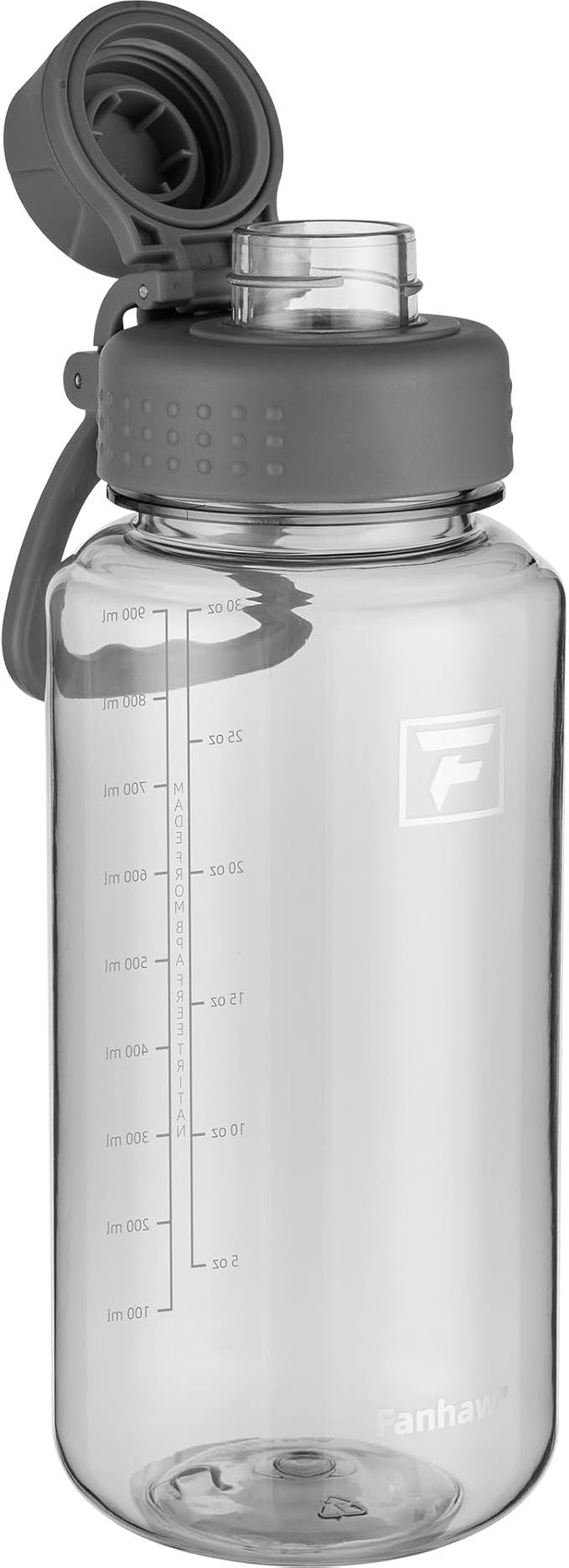 Fanhaw 32 oz Clear BPA-Free Tritan Water Bottle with Fast-Flow Spout Lid, BPA-Free & Leak-Proof Wide-Mouth Reusable Bottle for Gym, School & Office, Back to School Essentials (Gray)