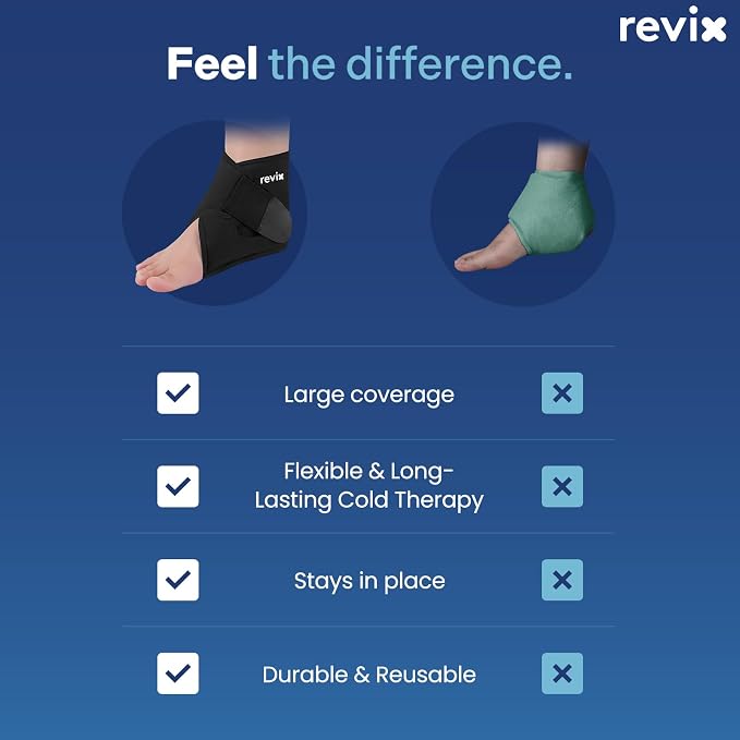 REVIX Foot Ice Pack Wrap for Plantar Fasciitis & Foot Pain Relief, Black | Ankle Ice Wrap, Adjustable One-Size Fit, Flexible Gel for Achilles Tendonitis, Sprained Ankle, Sport Recovery and Swelling