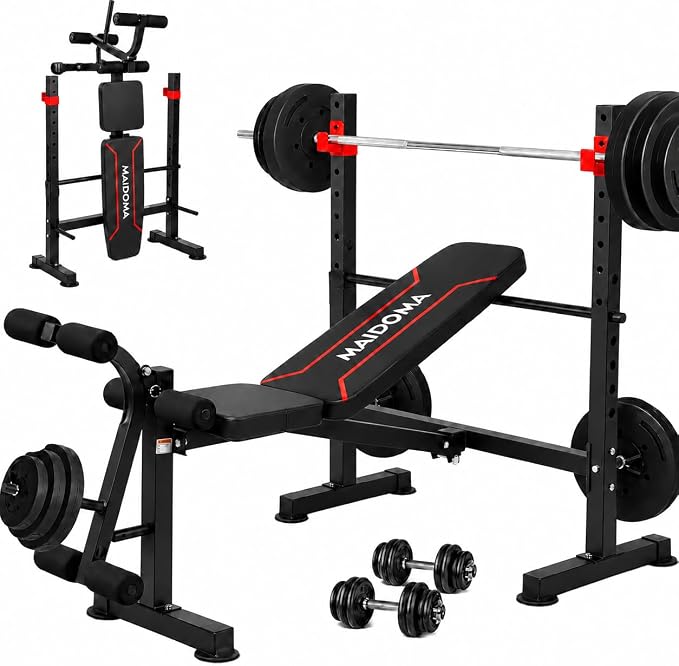 MAIDOMA Foldable 1500LBS Capacity 8 IN 1 Weight Bench Set with Leg Extension/Squat Rack/Preacher Curl, Adjustable Bench Press for Home Gym Full Body Workout (US Stock)