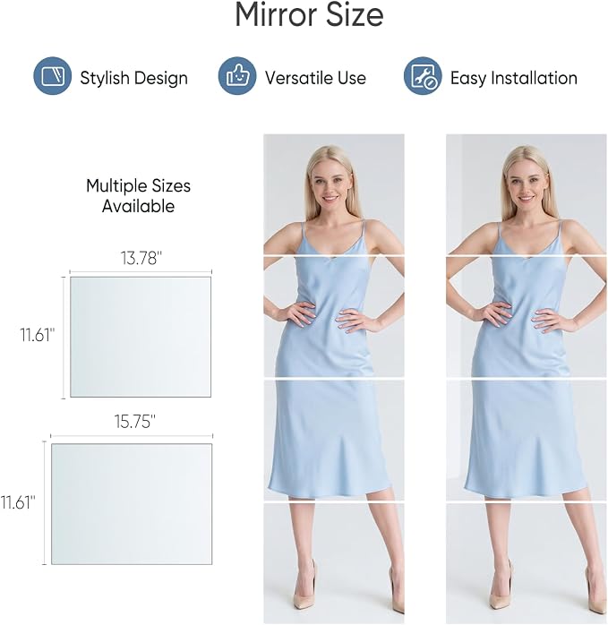 DUMOS 4 Pack Wall Mirror Tiles, Hallway Wall Mounted Mirror 16"x12" HD Glass Sheets, Square Mirrors for Walls, Full Length Mirrors Tiles for Home Gym, Bedroom, Door