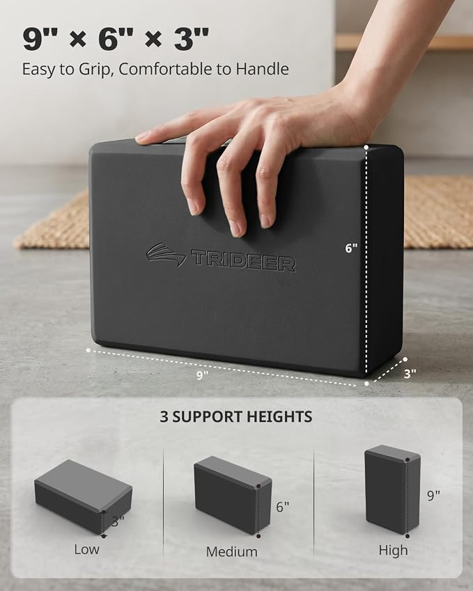 Trideer Yoga Blocks 2 Pack, Soft Non-Slip Foam Blocks with Beveled Edges for Alignment and Stretching in Yoga, Pilates, and Dance - Supportive, Lightweight, Odor Resistant, Latex-Free