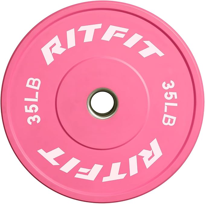 RITFIT Pink Olympic Bumper Plates with Steel Insert for Home Gym | High-Density Rubber with Low Bounce, 2-Inch Olympic Bore with Steel Insert, Pink Color for Strength Training