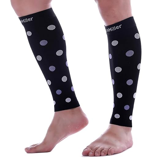 Doc Miller Calf Compression Sleeves 20-30 mmHg for Women & Men, 1 Pair | Footless Compression Socks, Polka Dots Design, Shin Splints Relief, Varicose Veins, Running, Nurses, Travel, Leg Support
