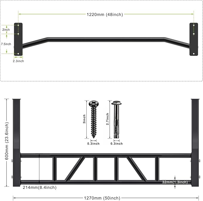 SELEWARE 48'' Heavy Duty Wall Mount Pull Up Bar with Cable Pulley System | Multi-function Chin up Bar with Cable Pulleys LAT Pulldown Attachments Heavy Bag Hanger for Home/Garage Gym Strength Training