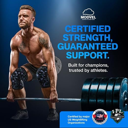 Modvel 7mm Neoprene Knee Sleeves for Men & Women Weightlifting & Powerlifting – Compression Knee Sleeve Support for Squats, Gym, Training – USPA, IPL Approved – Large Army/dark (Pair)