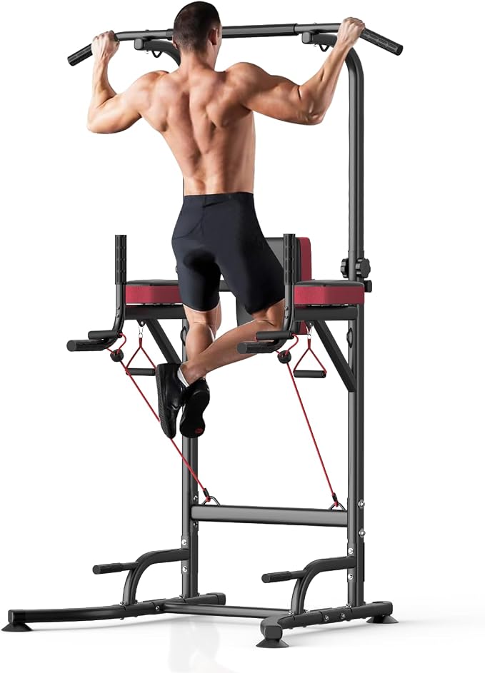 Dskeuzeew Pull Up Bar Free Standing for Multi-Function Home Gym Strength, Pull Up Dip Station Assistive Trainer Height Adjustable, Power Tower Training Heavy-Duty Fitness Equipment
