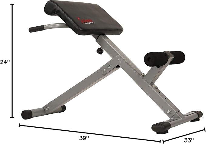 Sunny Health & Fitness Foldable Roman Chair, Back Hyperextension Bench | Adjustable Height, Folds Flat for Storage, Built in Dip Station, Targets Back, Abs & Core, Crunches & Back Extensions