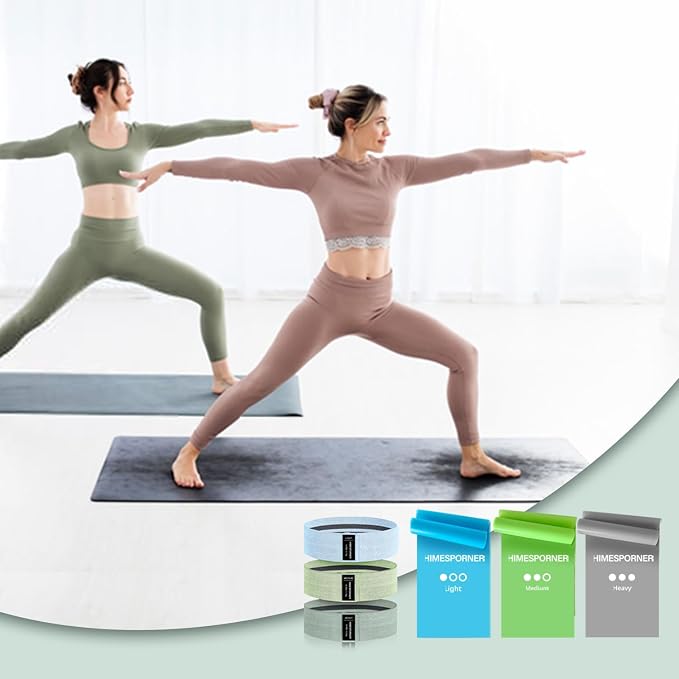 HIMESPORNER Wide Fabric Resistance Bands for Working Out 3 Level | Non-Slip Exercise Booty Bands for Women Men Leg Glutes with Hair Ties and Tape Measure - for Home Gym Workout, Yoga, Pilates