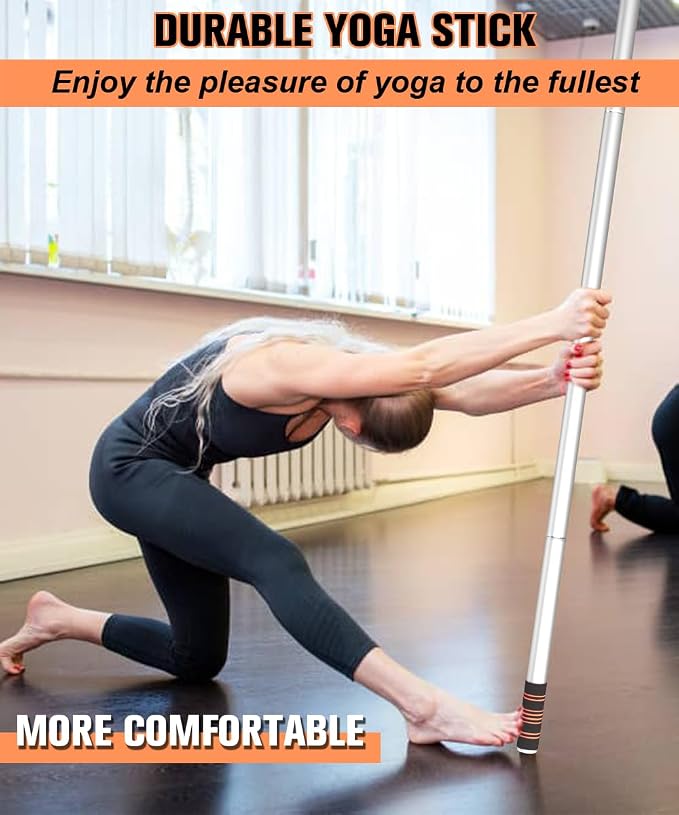 Queension 5ft Yoga Stick Adjustable Stretching Bar for Mobility & Balance | Heavy-Duty Steel Multi-Functional Fitness Pole with 4 Steel Rods & Comfort Foam Grips