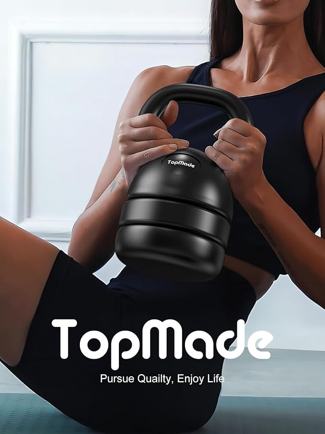 TopMade Adjustable Kettlebell Weights Set Cast Iron Exercise Fitness Kettle Ball Grip 5, 8, 9,12lb Free Weight Men Women Kettlebells for Home Gym Workout Ballistic, Core,Strength Training